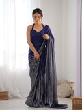 Blue Georgette Embellished Sequined Saree Saree With Blouse Piece Blue Georgette Embellished Sequined Saree Saree With Blouse Piece