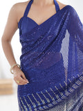 Blue Georgette Embellished Sequined Saree Saree With Blouse Piece Blue Georgette Embellished Sequined Saree Saree With Blouse Piece