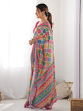 Multicolor Chinon Printed Designer Saree Saree With Blouse Piece Multicolor Chinon Printed Designer Saree Saree With Blouse Piece