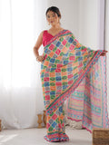 Multicolor Chinon Printed Designer Saree Saree With Blouse Piece Multicolor Chinon Printed Designer Saree Saree With Blouse Piece