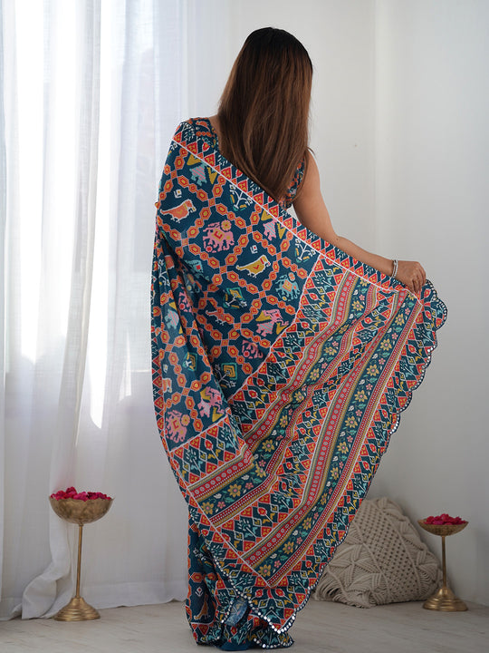 Multicolor Chinon Printed Designer Saree Saree With Blouse Piece Multicolor Chinon Printed Designer Saree Saree With Blouse Piece