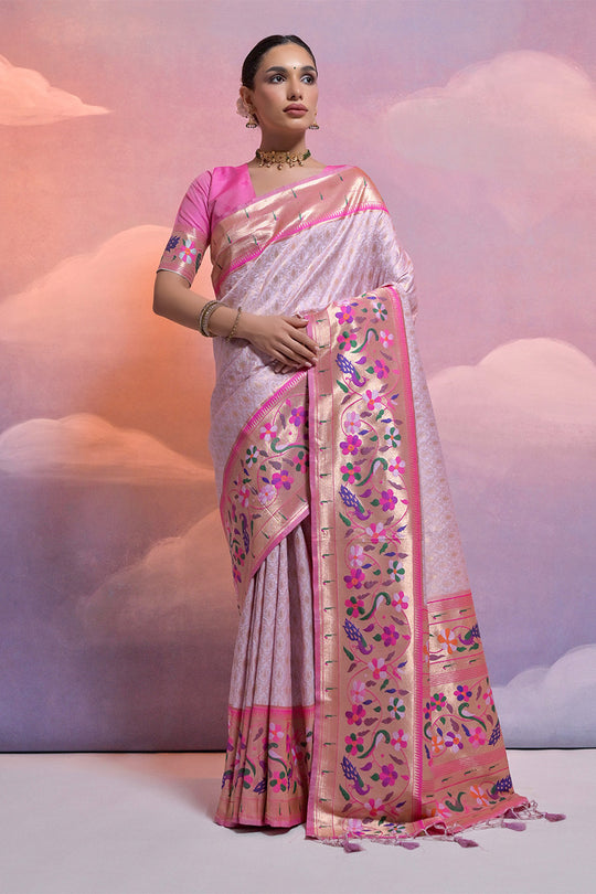 Purple Paithani Silk Blend Saree With Blouse Piece Purple Paithani Silk Blend Saree With Blouse Piece