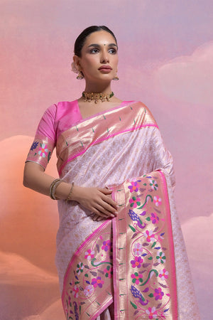 Purple Paithani Silk Blend Saree With Blouse Piece