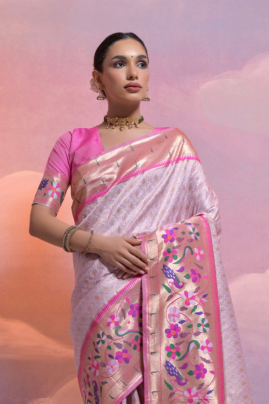 Purple Paithani Silk Blend Saree With Blouse Piece Purple Paithani Silk Blend Saree With Blouse Piece