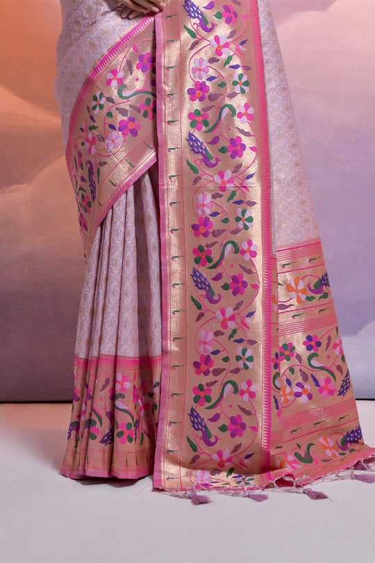 Purple Paithani Silk Blend Saree With Blouse Piece Purple Paithani Silk Blend Saree With Blouse Piece