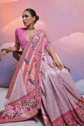 Purple Paithani Silk Blend Saree With Blouse Piece Purple Paithani Silk Blend Saree With Blouse Piece