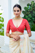 Cream Silk Blend Saree With Blouse Piece Cream Silk Blend Saree With Blouse Piece