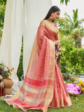 Peach Tissue Mosqus Saree With Blouse Piece Peach Tissue Mosqus Saree With Blouse Piece