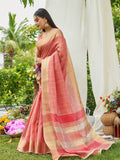 Peach Tissue Mosqus Saree With Blouse Piece Peach Tissue Mosqus Saree With Blouse Piece