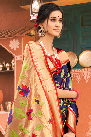 Indigo Blue Paithani Saree