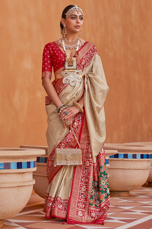 Tan Beige Patola Saree