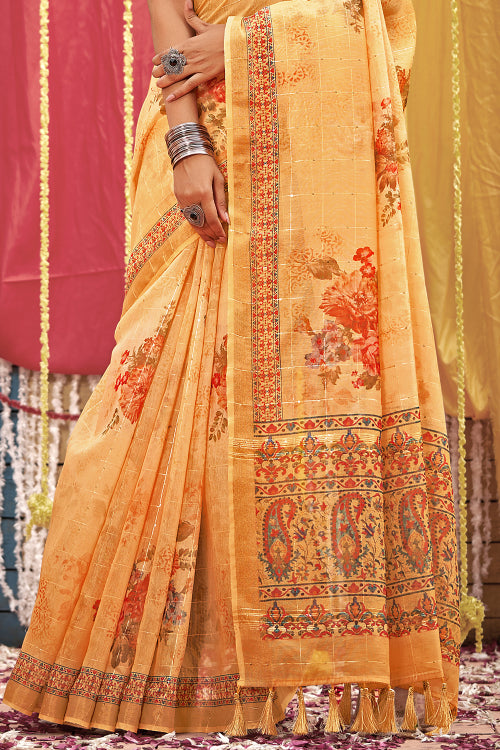 Dandelion Yellow Linen Blend Saree Dandelion Yellow Linen Blend Saree