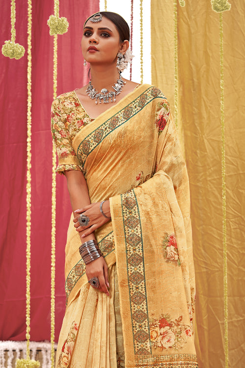 Cream Linen Blend Saree Cream Linen Blend Saree