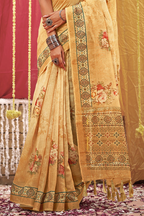 Cream Linen Blend Saree Cream Linen Blend Saree