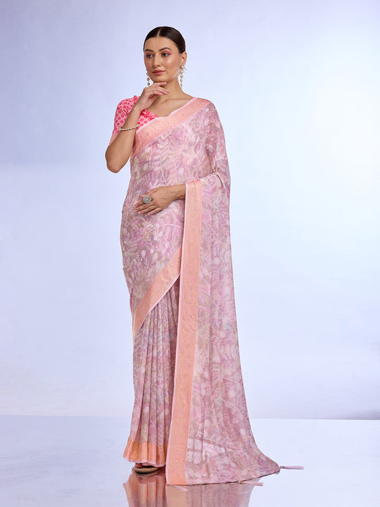 Purple Georgette Saree With Blouse Piece Purple Georgette Saree With Blouse Piece