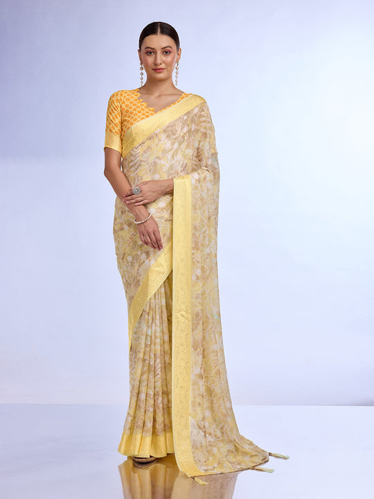 Yellow Georgette Saree With Blouse Piece Yellow Georgette Saree With Blouse Piece