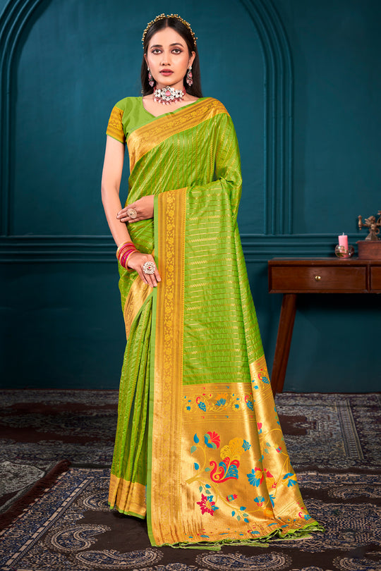 Green Paithani Silk Saree With Blouse Piece Green Paithani Silk Saree With Blouse Piece