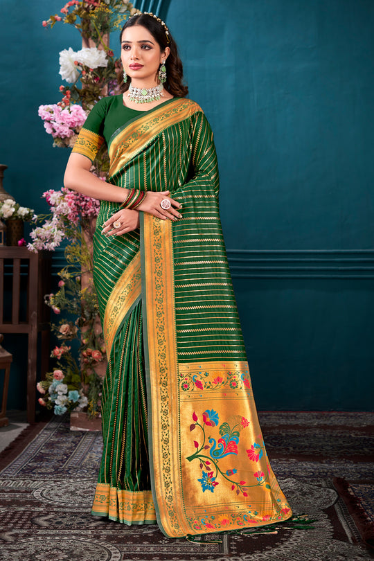 Green Paithani Silk Saree With Blouse Piece Green Paithani Silk Saree With Blouse Piece