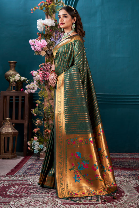 Green Paithani Silk Saree With Blouse Piece Green Paithani Silk Saree With Blouse Piece