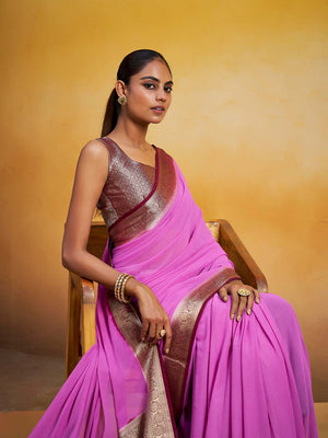 Georgette Kanjeevaram Silk Saree With Blouse Piece