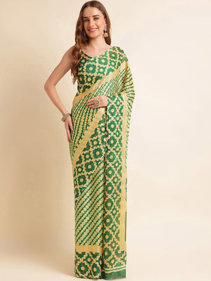 Green Chiffon Party Wear Saree With Blouse Piece