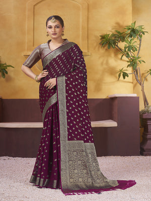 Chinon Banarasi Silk Saree With Blouse Piece