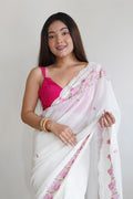 White Georgette Saree With Blouse Piece