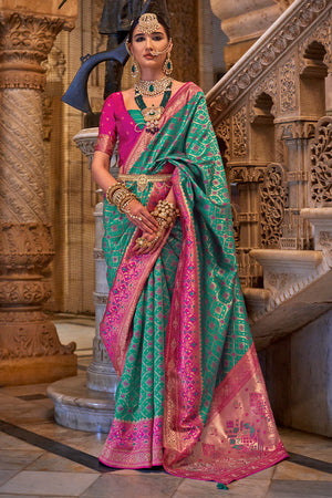 Persian Green Banarasi Silk Saree With Blouse Piece