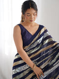 Blue Georgette Embellished Sequined Saree Saree With Blouse Piece Blue Georgette Embellished Sequined Saree Saree With Blouse Piece