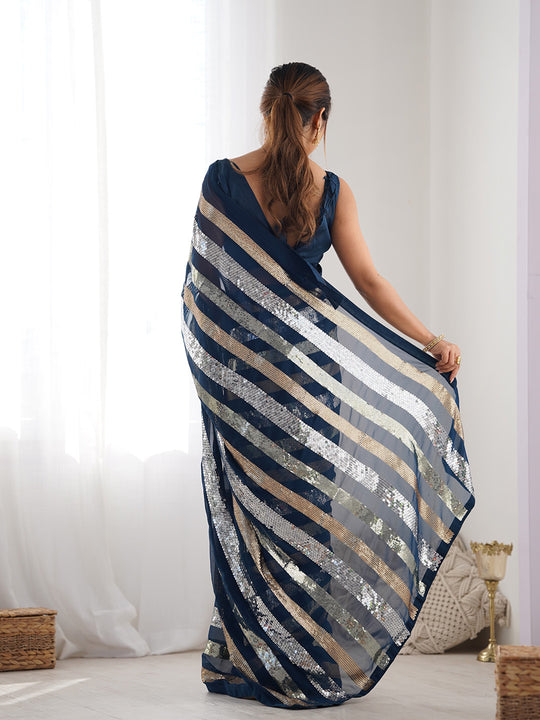 Teal Georgette Embellished Sequined Saree Saree With Blouse Piece Teal Georgette Embellished Sequined Saree Saree With Blouse Piece