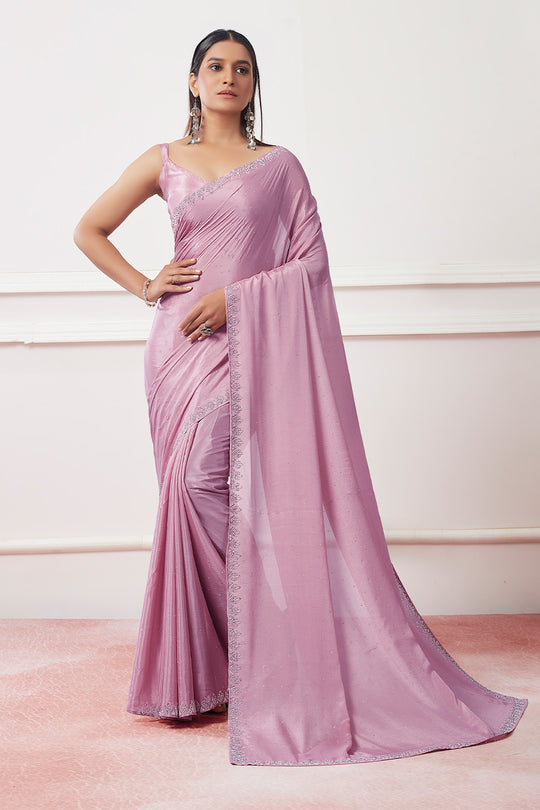 Lavender Satin Georgette Saree With Blouse Piece Lavender Satin Georgette Saree With Blouse Piece
