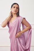 Lavender Satin Georgette Saree With Blouse Piece Lavender Satin Georgette Saree With Blouse Piece