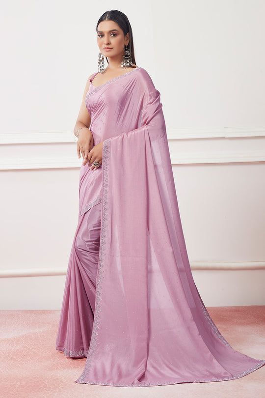 Lavender Satin Georgette Saree With Blouse Piece Lavender Satin Georgette Saree With Blouse Piece