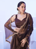 Brown Heavy Super Net With Designer Lace And Unstitched Blouse Brown Heavy Super Net With Designer Lace And Unstitched Blouse