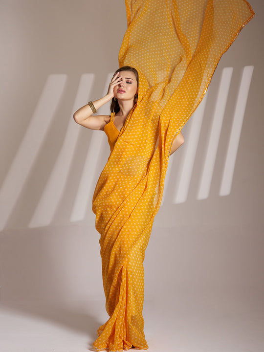 Yellow Georgette Printed Saree With Blouse Piece Yellow Georgette Printed Saree With Blouse Piece