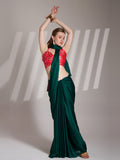 Green Satin Solid Saree With Blouse Piece Green Satin Solid Saree With Blouse Piece