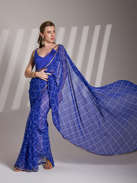 Blue Georgette Printed Saree With Blouse Piece Blue Georgette Printed Saree With Blouse Piece