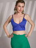 Green And Blue Georgette Colorblocked Saree With Blouse Piece Green And Blue Georgette Colorblocked Saree With Blouse Piece