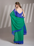 Green And Blue Georgette Colorblocked Saree With Blouse Piece Green And Blue Georgette Colorblocked Saree With Blouse Piece