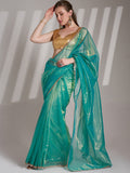Sea Green Twill Net Solid Saree With Blouse Piece Sea Green Twill Net Solid Saree With Blouse Piece