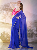 Blue Georgette Solid Saree With Blouse Piece Blue Georgette Solid Saree With Blouse Piece
