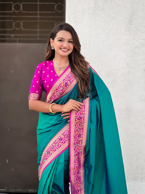 Green Soft Silk Saree With Blouse Piece