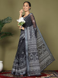 Black Cotton Saree With Blouse Piece Black Cotton Saree With Blouse Piece