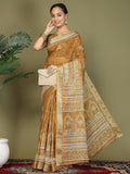 Golden Cotton Saree With Blouse Piece Golden Cotton Saree With Blouse Piece