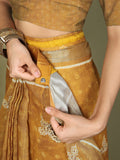 Golden Cotton Saree With Blouse Piece Golden Cotton Saree With Blouse Piece