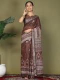 Brown Cotton Saree With Blouse Piece Brown Cotton Saree With Blouse Piece