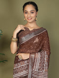 Brown Cotton Saree With Blouse Piece Brown Cotton Saree With Blouse Piece