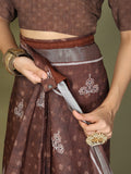 Brown Cotton Saree With Blouse Piece Brown Cotton Saree With Blouse Piece