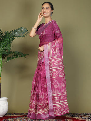 Purple Cotton Saree With Blouse Piece
