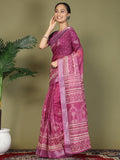Purple Cotton Saree With Blouse Piece Purple Cotton Saree With Blouse Piece